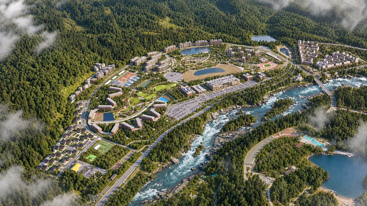 Курортный район на берегу Катуни с высоты